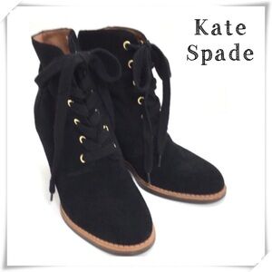 Kate Spade Suede Lace up Ankle Wedge Boot in Black